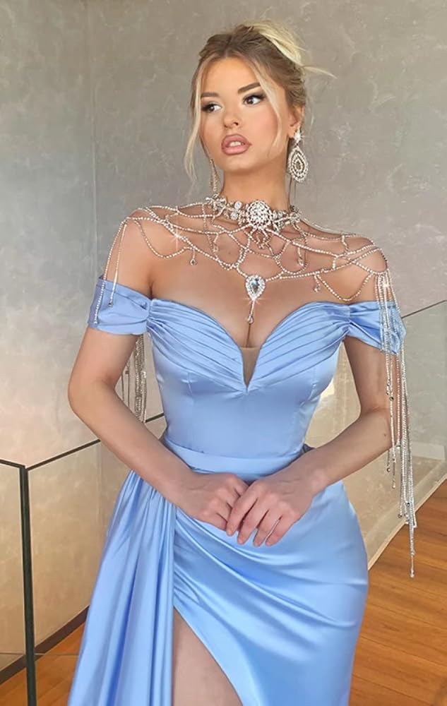 Salon de Yohn☆Off Shoulder Long Wrap Dress Off Shoulder Prom Dresses Long with Train for Women Formal